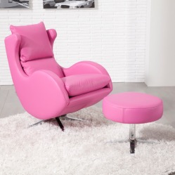 LENNY (Fama) Fauteuil relax Cuir Fushia avec Pouf Basculant Pivotant