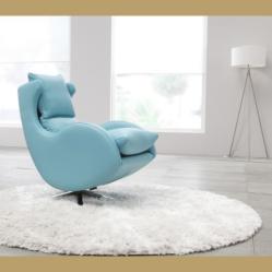 LENNY (Fama) Fauteuil Basculant et Pivotant Cuir Bleu Ciel