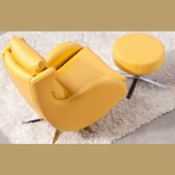 LENNY (Fama) Fauteuil relax Cuir Jaune avec Pouf Basculant Pivotant