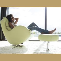 LENNY (Fama) Fauteuil relax Cuir Vert Tilleul avec Pouf Basculant Pivotant